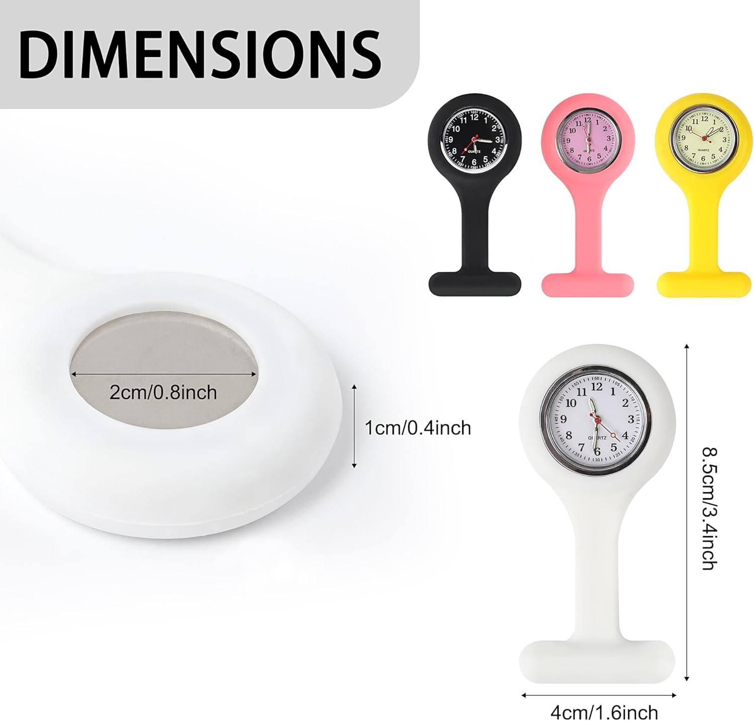 JUNART 2Pcs Nurse Watch Brooch Silicone Band with Pin Clip Luminous Hand, Detachable Fob Watch Easy to Sanitise for Hospital Nurse Doctor, Clinic and on the Go image number 4