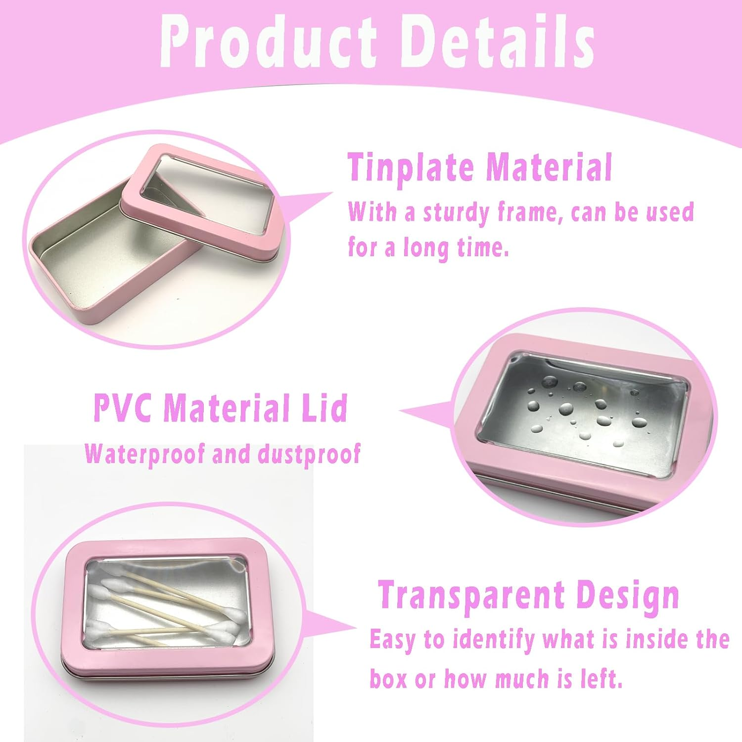 Cotton Swab Holder for Travel, 2 Pcs Portable Small Dental Floss Holder Empty Metal Cotton Ball Holder, Travel Floss Picks Case with Dustproof Lid for Cotton Swabs Hair Ties Floss, Pink image number 6