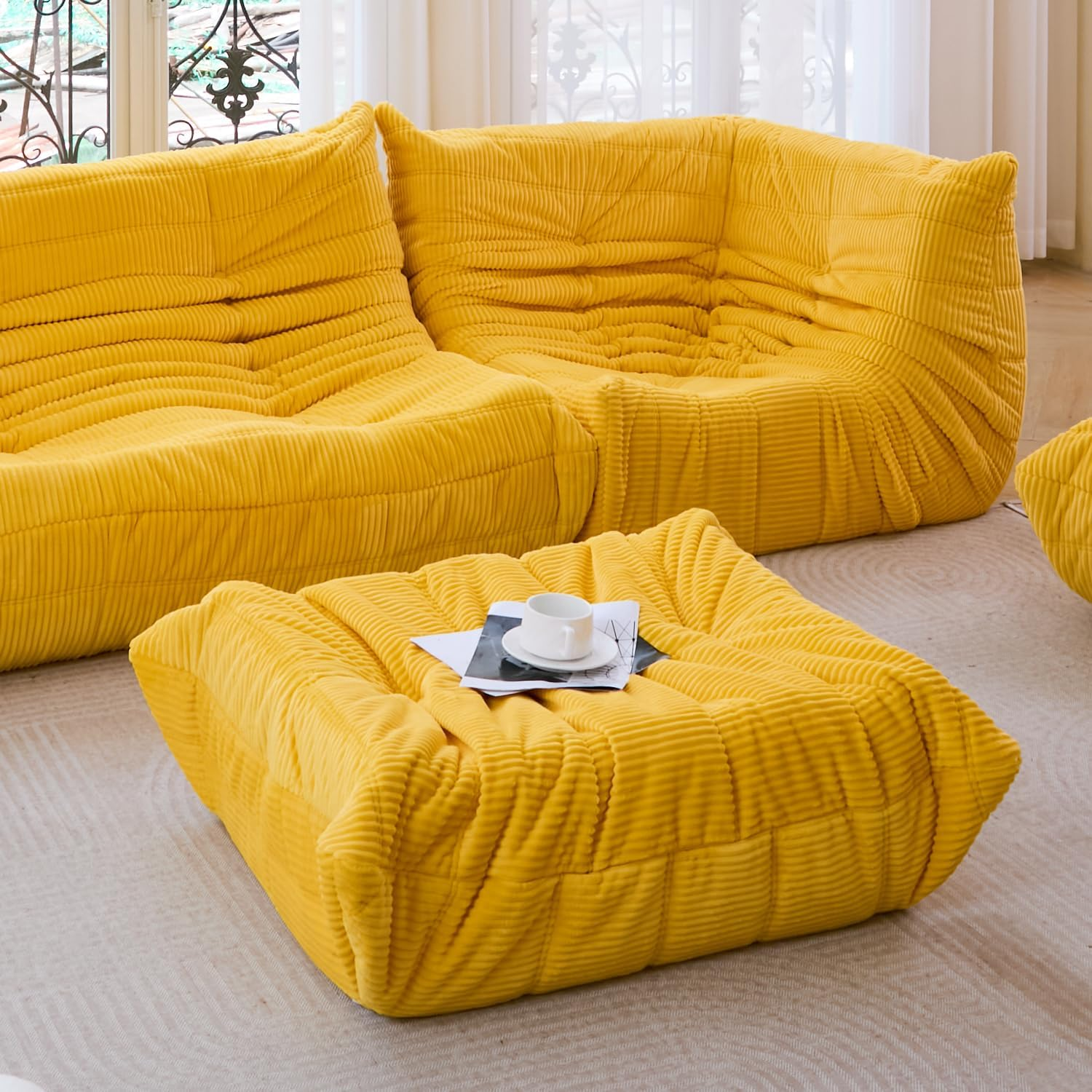 N&V Ottoman for Fireside Chair and Sofa, Soft Premium Corduroy Ottoman, Foam Ottoman for Accent Chair, Living Room Bedroom (Black) - Brown Sugar image number 6