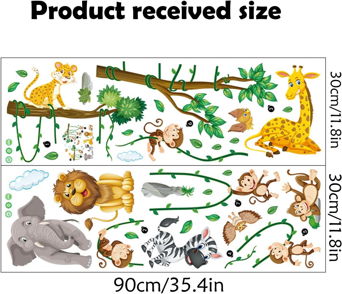 Large Jungle Animal Wall Decals, Animal Party Windows for Early Education Children'S Room, Nursery Decorated with Giraffe Elephant Monkey Tree Branches image number 3