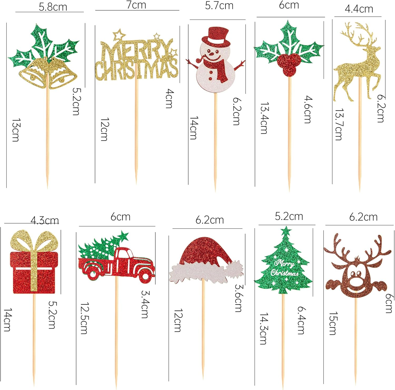 60Pcs Merry Christmas Cupcake Toppers, Glitter Christmas Eve Xmas Cupcake Picks Christmas Tree Cupcake Toppers for Christmas Theme New Year Holiday Party Cake Decorations,Mix Style image number 5