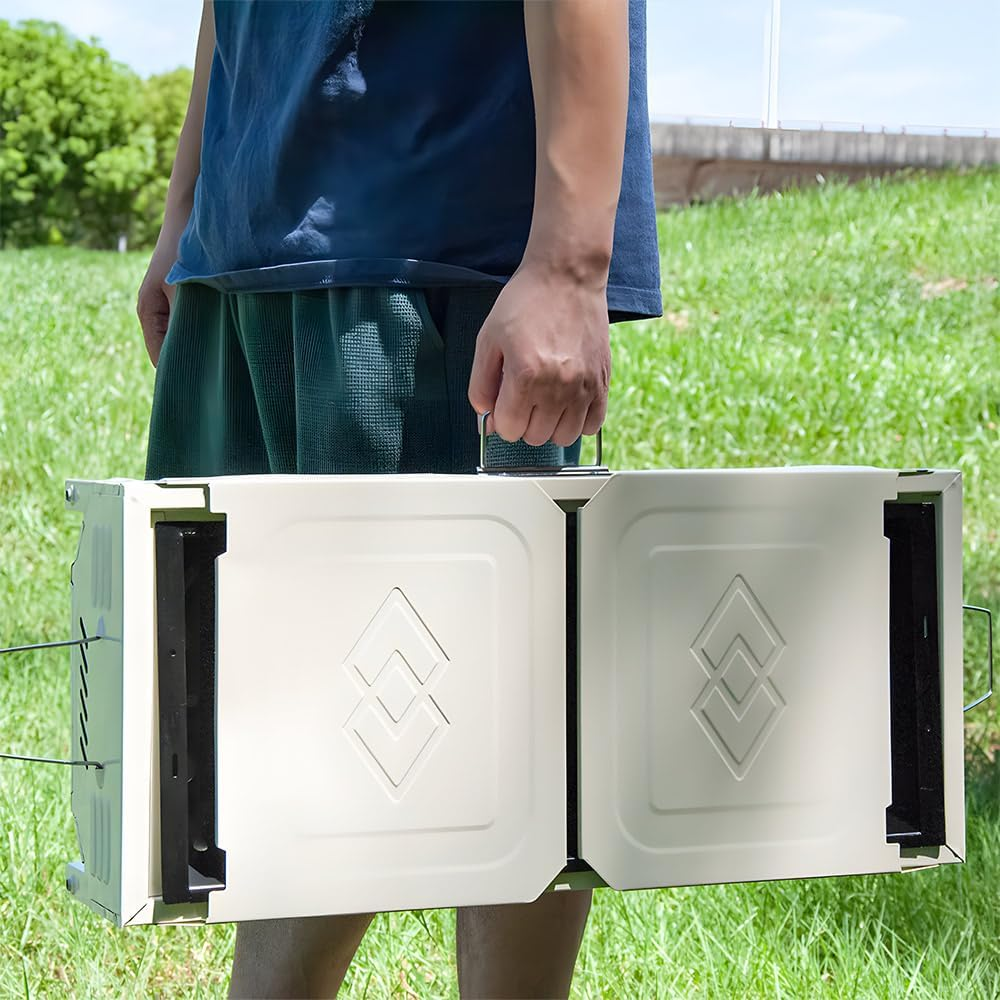 ALSTON Portable Large Barbecue Charcoal Grill Stove Foldable Charcoal Outdoor Camping Barbecue Stainless Steel BBQ Grill, with 2 Grill Nets 2 Enamel Baking Pans Tong, 122X55X31Cm