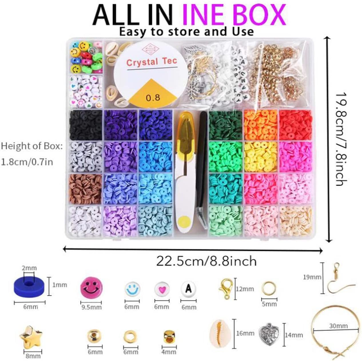 Clay Beads Bracelet Making Kits for Girls,4840 PCS Jewelry Making Kit with 4320PCS 6Mm Polymer Clay Beads, 520PCS Letter Beads, Smiley Face Beads, Charms, Gold Spacer Beads, Pearls for Kids Adults image number 2