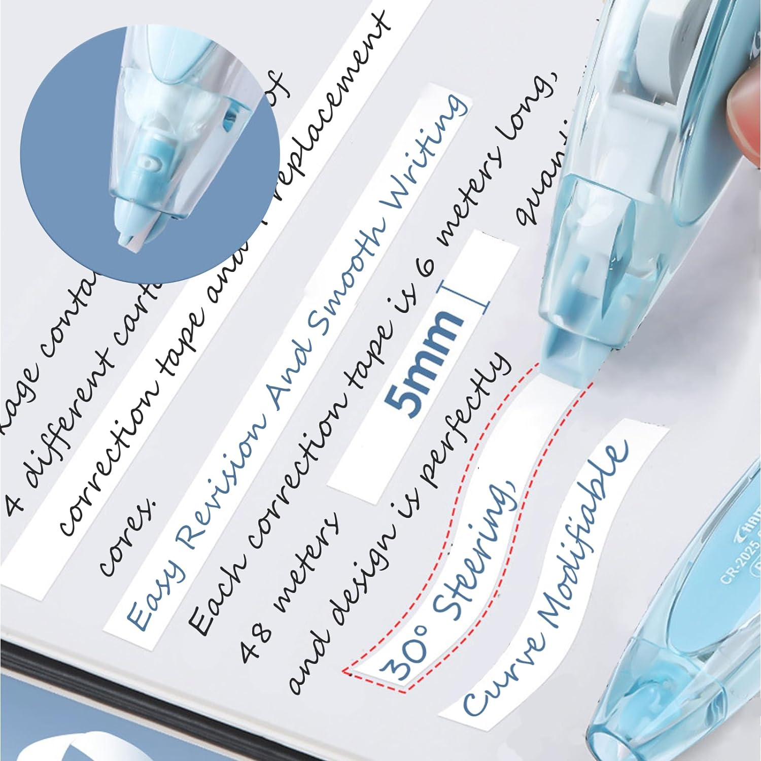 8Pcs Retractable White Out Correction Tape Set, 4Pcs Refillable White Out Tape Pen with 4Pcs Replacement Tape Refill, Aesthetic Writing Stationary Supplies for School Office Student Kids image number 5