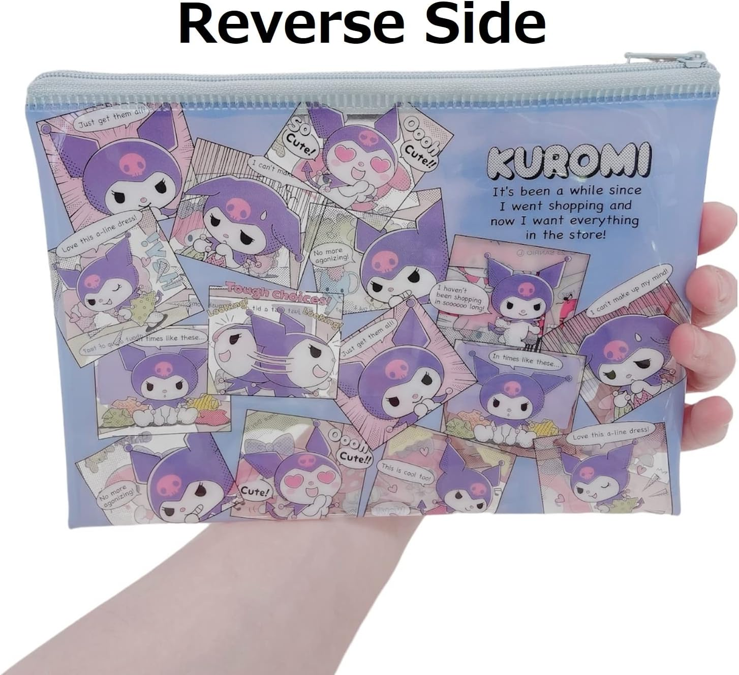 Friend Sanrio My Melody &times; Kuromi Accessories Cosmetic Flat Vinyl Pouch Zipper Case Bag 7.9 in (W) &times; 5.5 in (H) &times; 0.4 in (D) (Comics), Pink, Purple, Size: about 7.9 in (W) &times; 5.5 in (H) &times; 0.4 in (D), image number 6