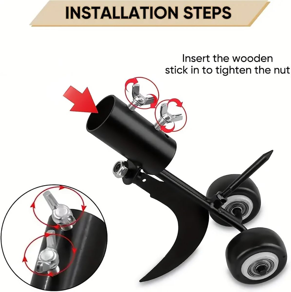 AIMALL 7.64In X 4.33In Carbon Steel Garden Crevice Weeding Tool with 1.2M Detachable Handle Hook and Roller Combo for Pavement Gap Loosening and Fast Weed Removal image number 2