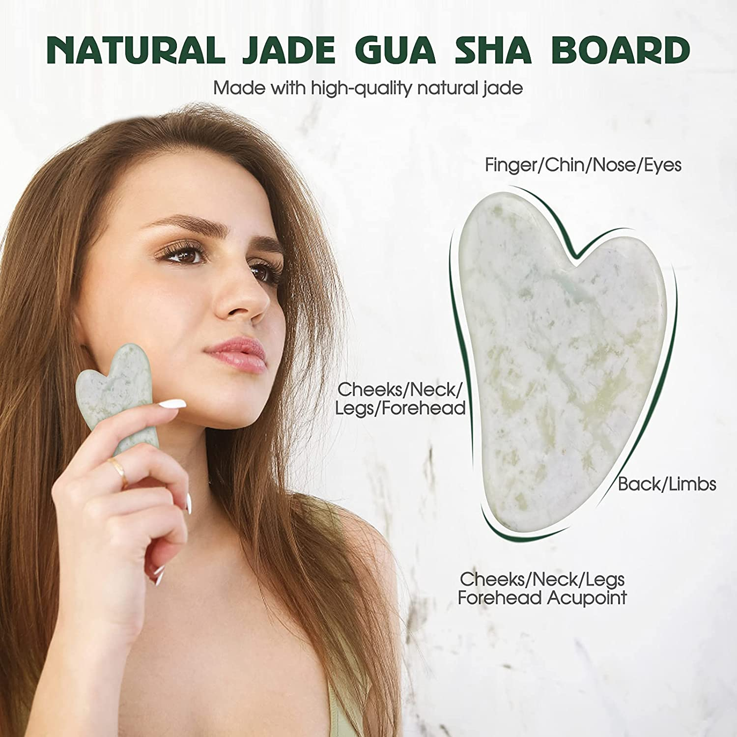 Gua Sha Stone & Jade Roller Gift Set, Anti-Aging Natural Facial Roller Jade Gua Sha Set, Beauty Face Roller for Rejuvenate Skin & Remove Wrinkles (Light Green Set) image number 6