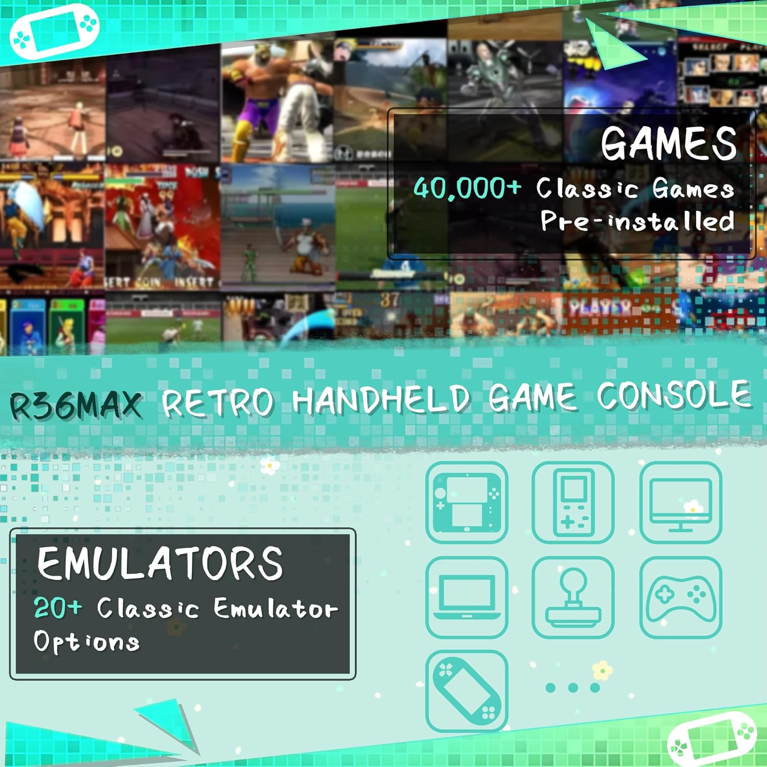 R36MAX Retro Handheld Game Console with 256GB Micro SD Card, 40000+ Games Retro Gaming Console, 4.0" IPS HD Screen, 4000Mah Rechargeable Mini Retro Video Console, Portable Pocket Arcade - Grey image number 3