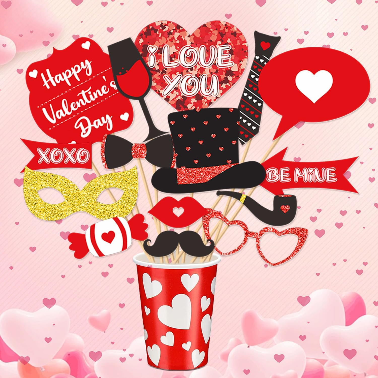 30Pcs Valentine'S Day Photo Booth Props, Selfie Posing Signs for Party Weddings Supplies Decoration image number 2