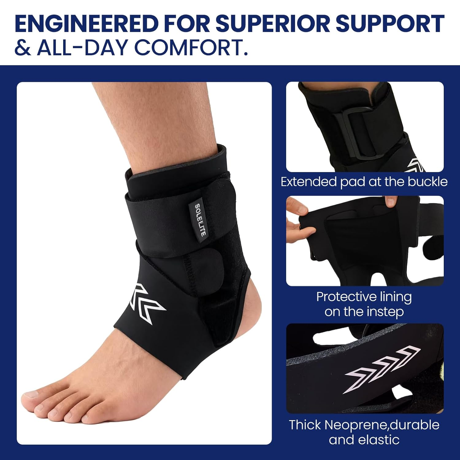 Ankle Brace with Side Stabilizing Pads - Breathable Neoprene Ankle Support for Woman and Man - Adjustable Straps Enhance Stability for Weak Ankles, Sprains, Achilles Tendonitis and Sports Injury Recovery image number 2