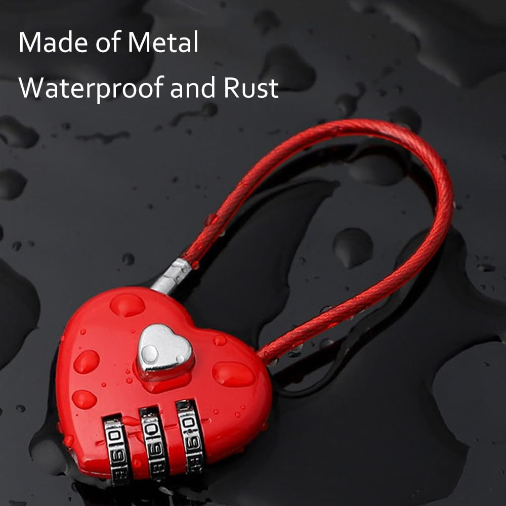 Maizoon 6 Pack Love Heart Combination Lock 3 Digit Waterproof Padlock with 400MM/15.75IN Steel Wire Resettable Code Combo Suitable for Luggage Motorcycle Helmet Backpack School Locker image number 4