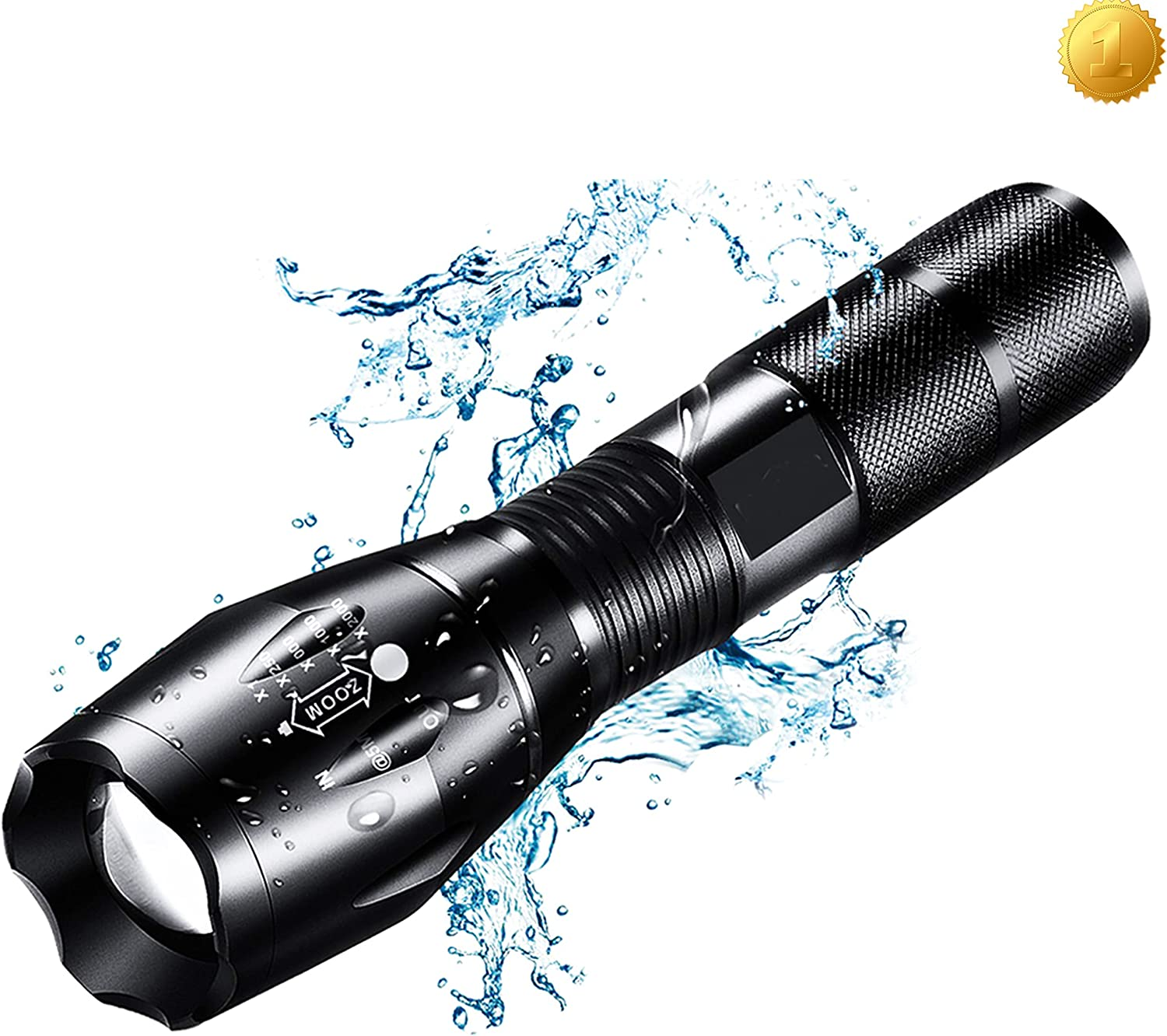 LED Torches High Lumens Flashlights Tactical Flashlight with Adjustable Focus a Water Resistant Torch for Outdoor, Emergency, Power Outage, Camping, Hiking (Black) image number 3