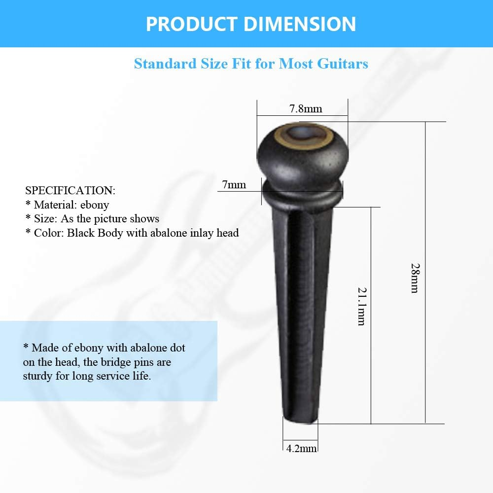 Ebony Guitar Bridge Pins Endpin Inlaid Abalone Dot Acoustic Guitar Replacement Parts Accessories image number 3