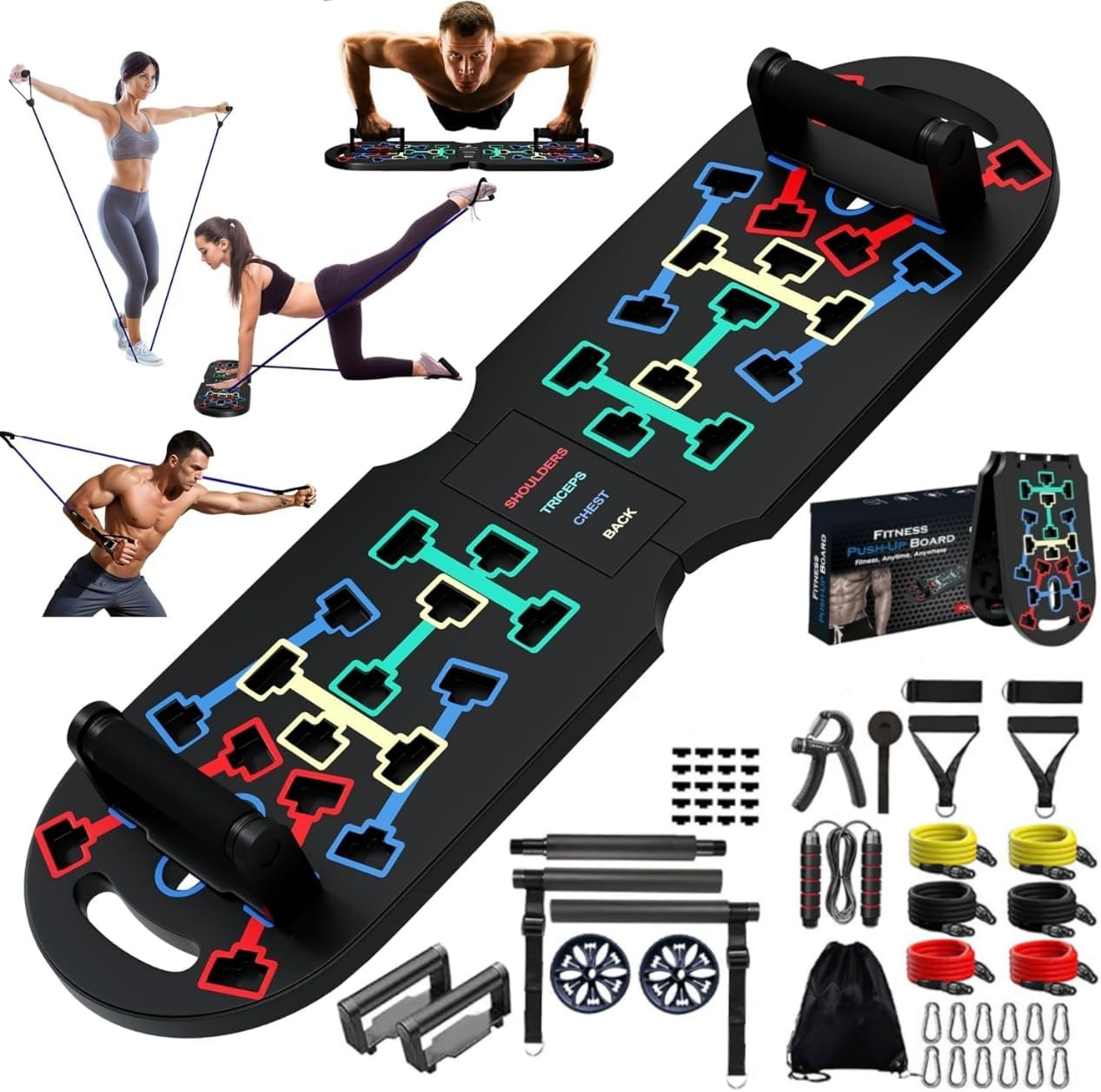 APEXORIGIN Push up Board Home Gym Pushup Board with Handles Professional Strength Training Equipment, Foldable Pilates Bar and 20 Fitness Accessories with Resistance Bands and Ab Roller Wheel image number 5