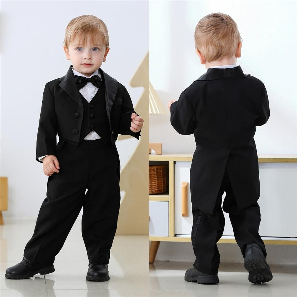 Dressy Daisy Baby & Toddler Boys Tuxedo Suits & Blazers Wedding Outfit Set Formal Occasions Smart Wear for 3 Months to Size 4, Black White Ivory image number 1