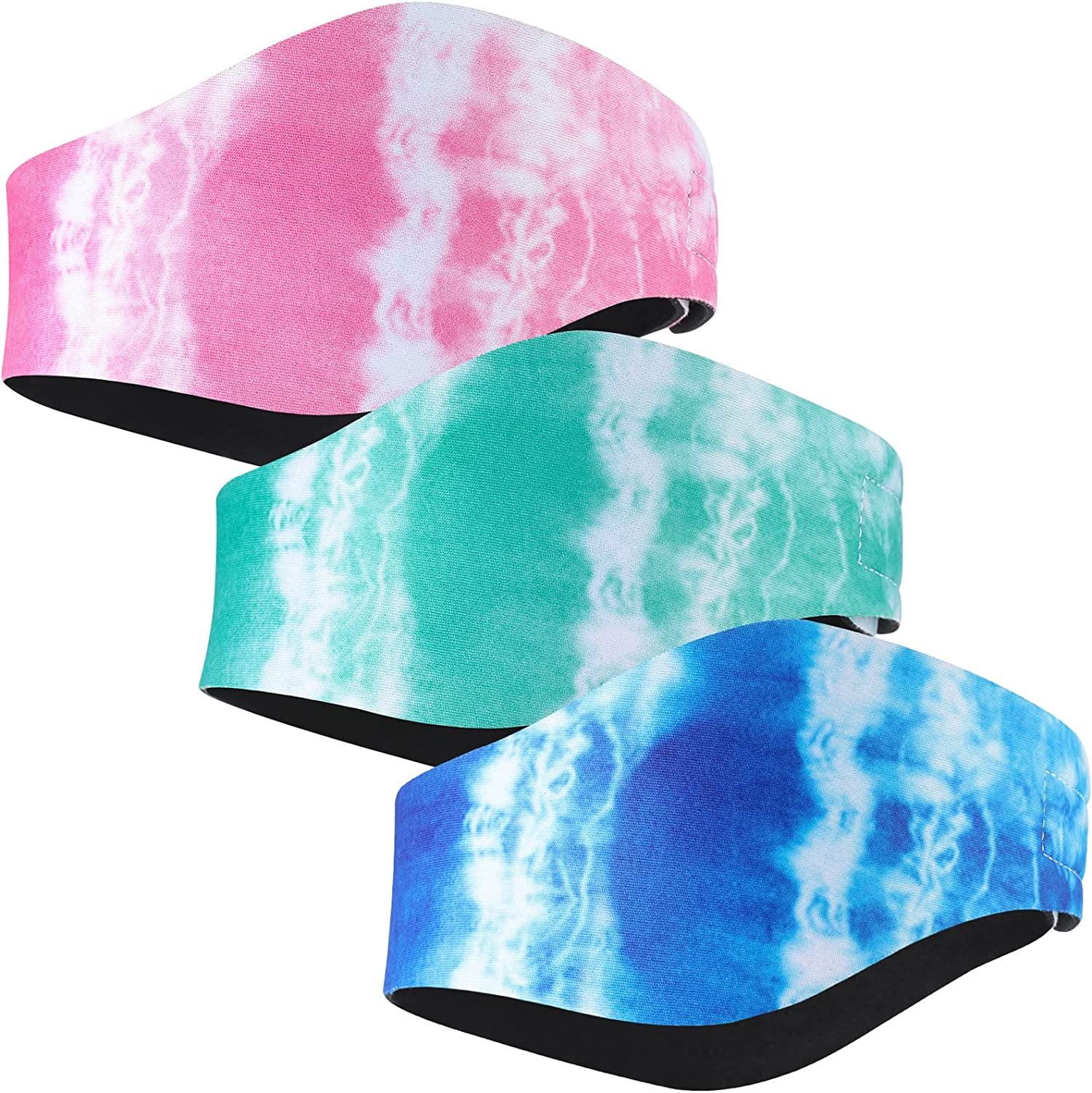 3 Pieces Swimming Headband Waterproof Swim Ear Band Elastic Ear Protection Band for Swimmers Adult Men Women Kids Block Water Secure Earplugs Water Protection Bath Shower Pool Beach (Tie Dye Style)
