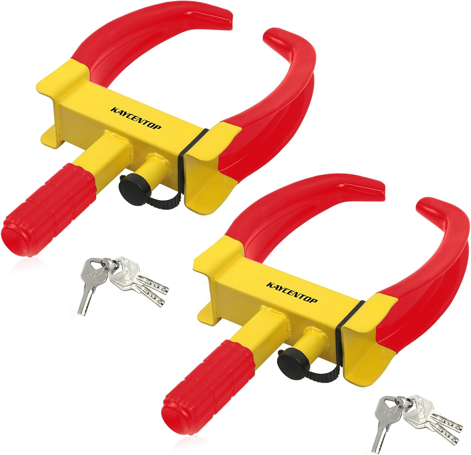 KAYCENTOP Wheel Clamp Lock Tire Lock anti Theft Lock Fit Most Vehicles Max 10" Tire Width and 7" Reach for Trailers SUV Boats Atvs Motorcycles Golf Cart Great Deterrent Bright Yellow/Red
