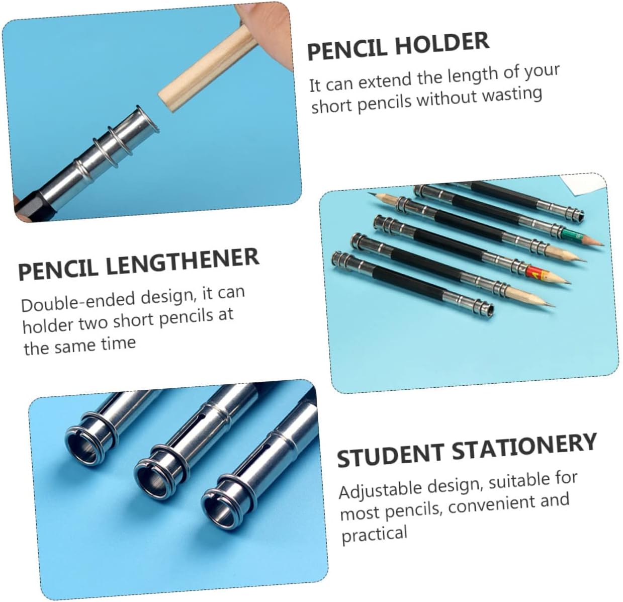STOBOK 13Pcs Pencil Extender Baseboard Artist Pencil Holder Extender Floor Vents Pen Sleeve Extender Handy Crayon Extender Handy Pencil Holder Aluminum Alloy Double Head Art Supplies image number 2