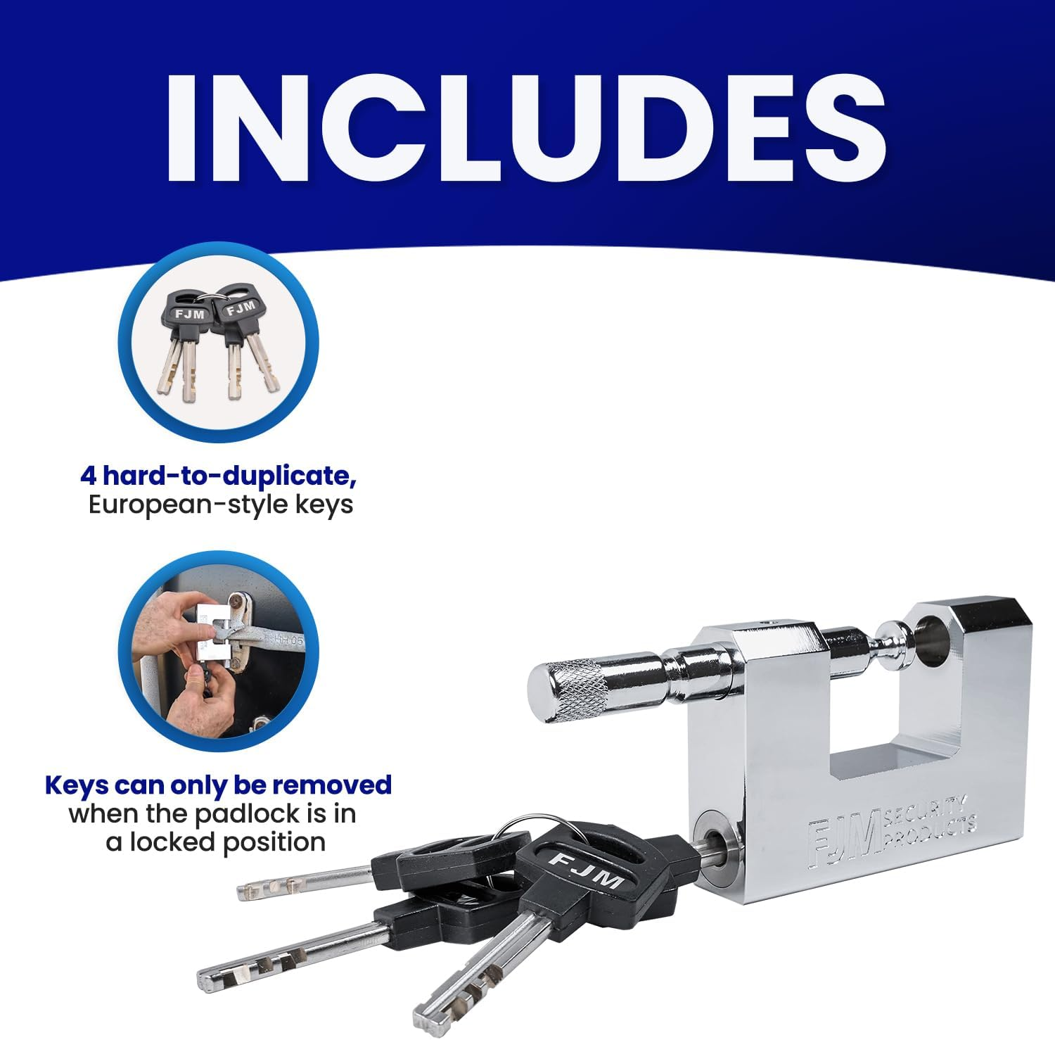 FJM Security Products FJM SPSA60-KD SPSA60-CR Triple Chrome Plated D-Shaped Security Padlock, 2-3/8 image number 1