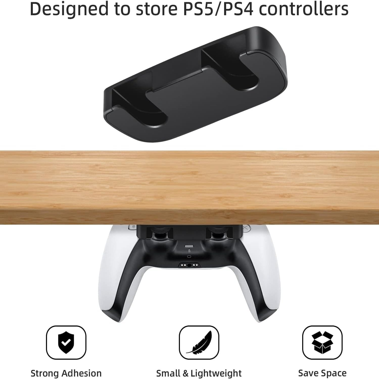 JCZD 2 Pcs under Desk Controller Holder Replacement Compatible with PS4 PS5 - Black ABS under Desk Mount (9X3.9X1.3Cm) image number 6