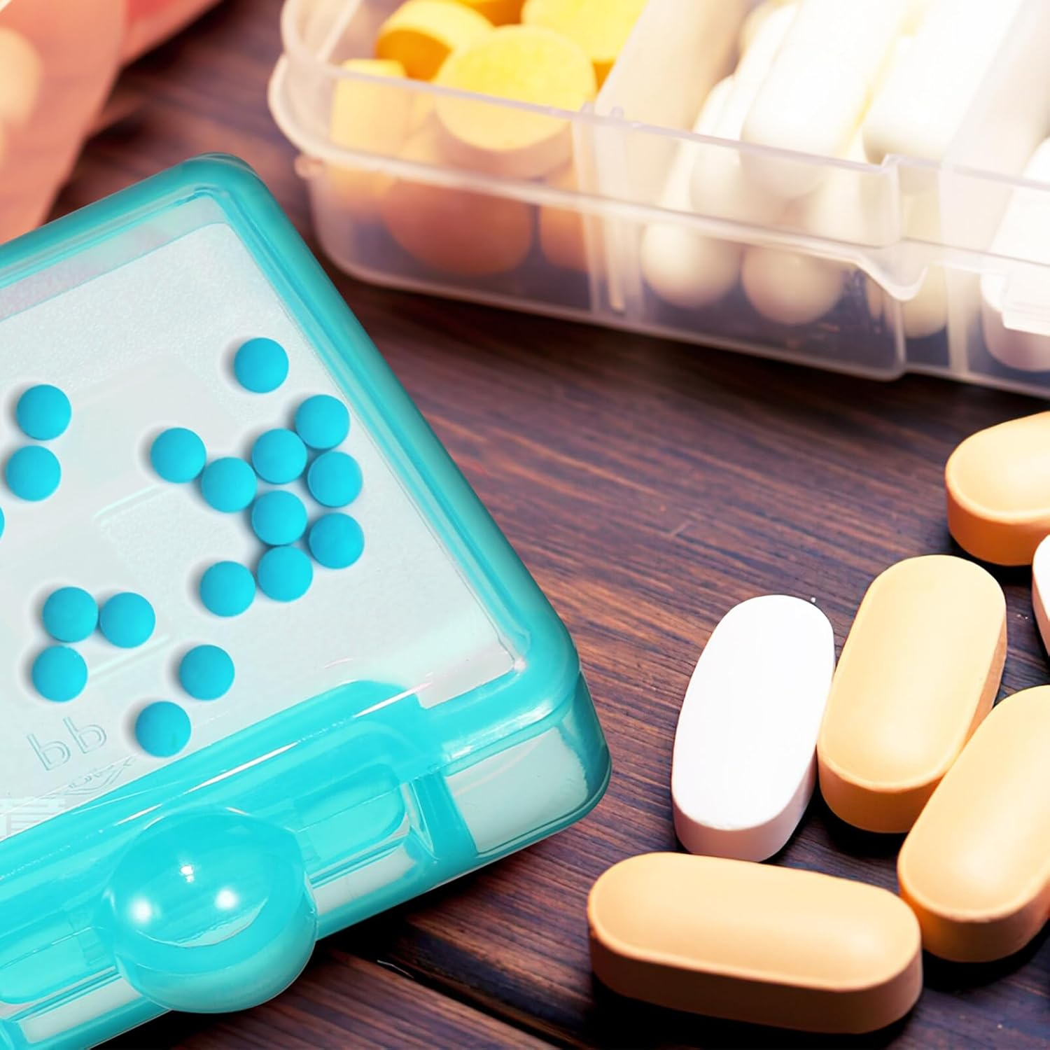 GLEAVI Small Pill Box, 8 Pcs Square Pill Case Cute Pill Organizer Daily Single Pill Containers Travel Medicine Storage Container for Tablets Fish Oils (8 Colors) image number 3