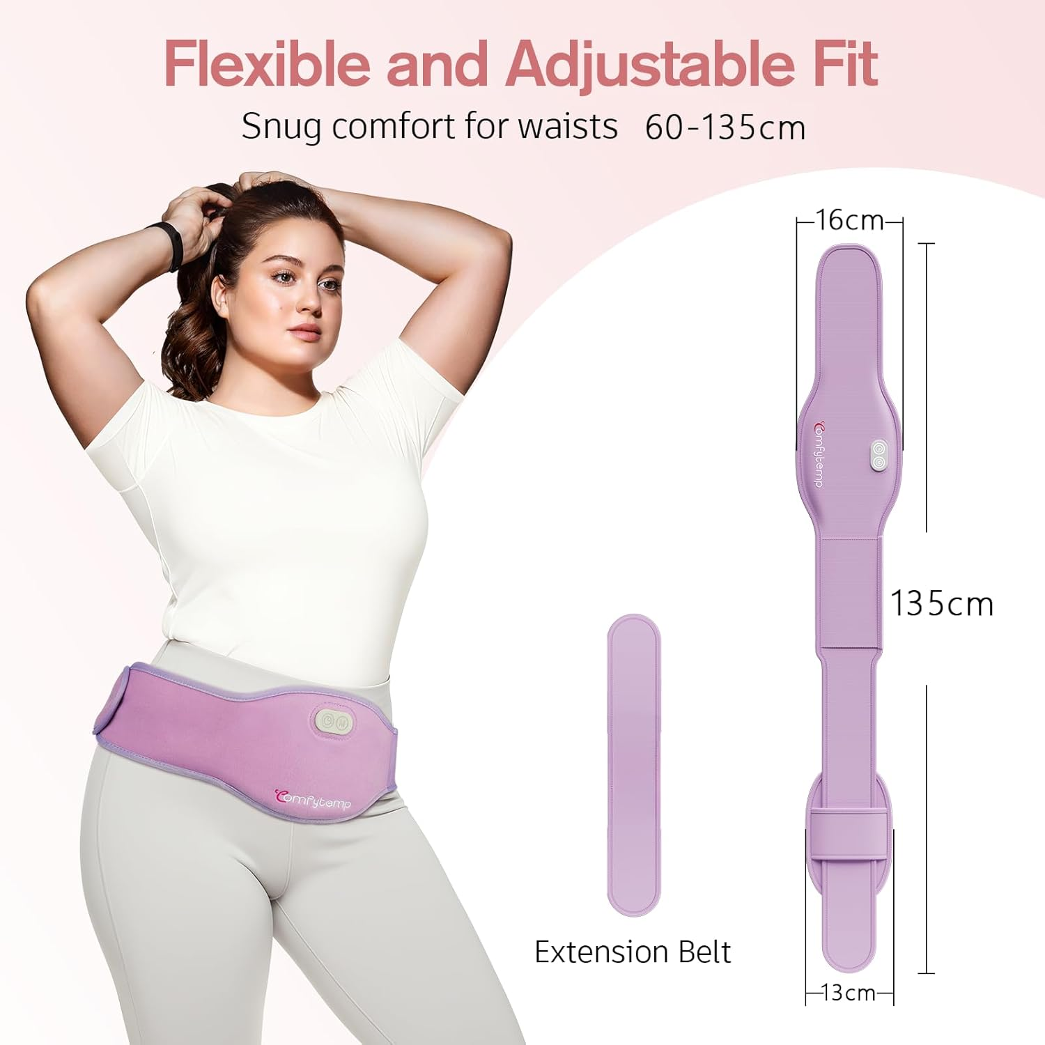 Comfytemp Portable Belly and Back Heating Pad for Period Pain Relief, 5000Mah, 3 Timer 3 Heat, Cordless Dual-Zone Menstrual Period Belt, Fast Back or Belly Heating, Present for Women Girl Mom