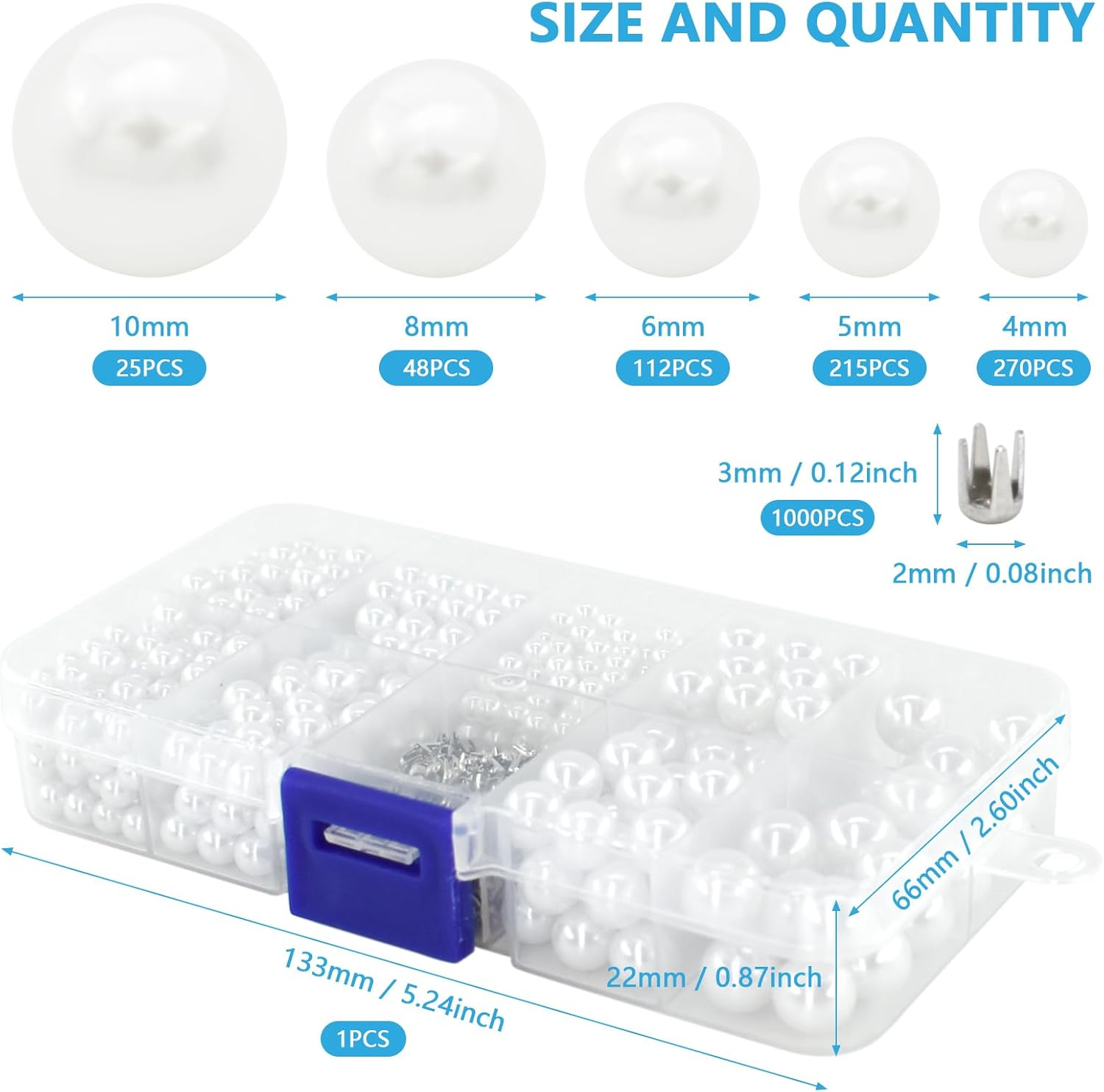 1670Pcs White Pearl Beads with Rivet Studs, Pearl Setting Machine Accessories 5 Size No Holes Pearl Beads for DIY Crafts and Decoration image number 5