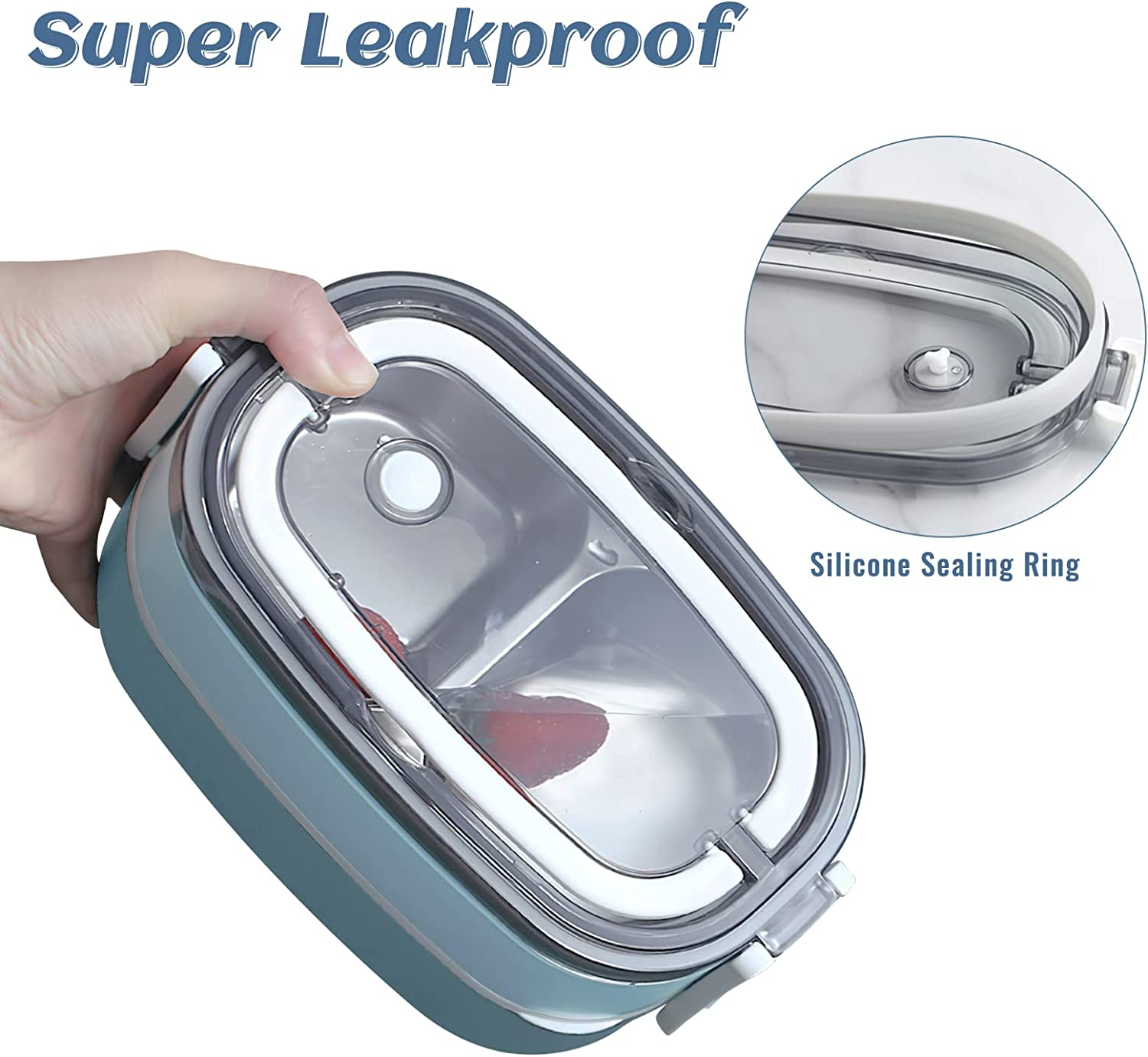 2 Tier Bento Box Lunch Box for Adults and Kids, Leakproof Bento Lunch Box with 3 Compartments and Cutlery (Spoon & Fork), Portable Adult Lunch Box with Lunch Bag for Work Office School image number 2