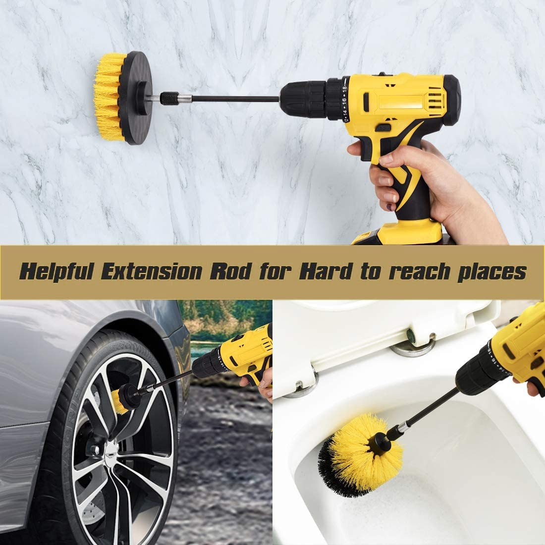 7Piece Drill Brush Attachments Set,Scrub Pads & Sponge, Power Scrubber Brush with Extend Long Attachment All Purpose Clean for Grout, Tiles, Sinks, Bathtub, Bathroom, Kitchen image number 3