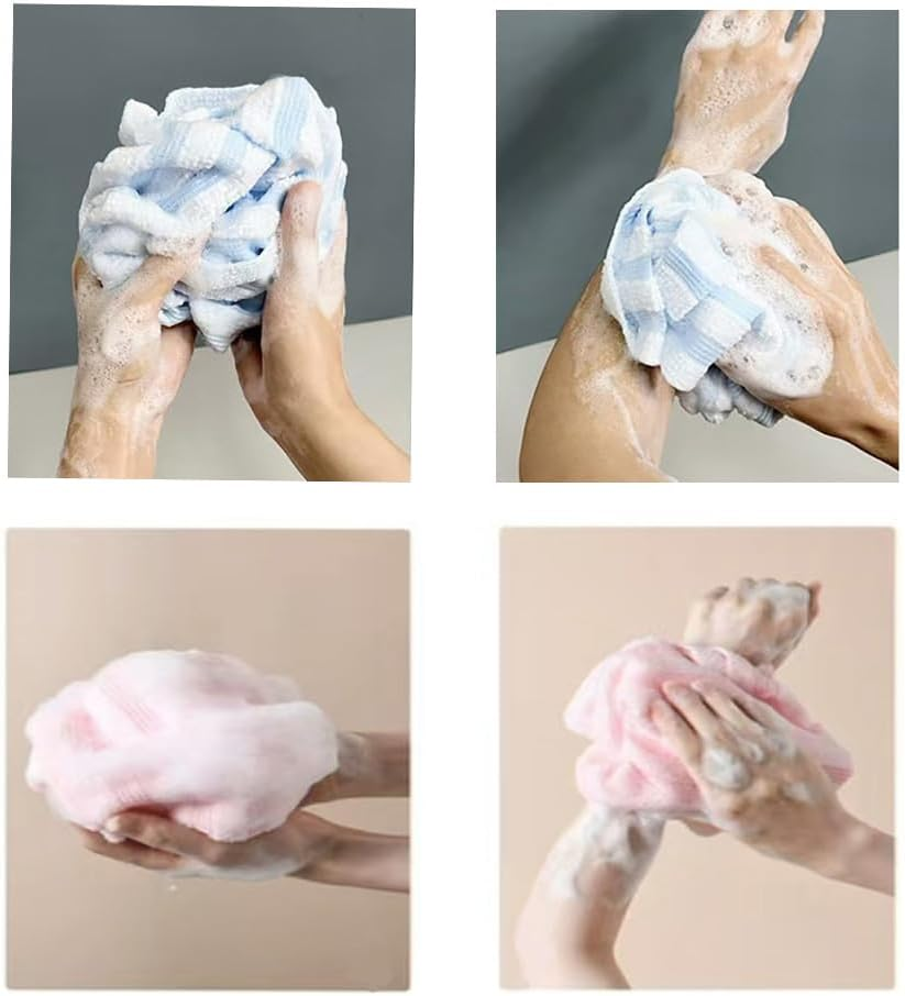 Exfoliating Body Scrubber，2 Pack Back Scrubber for Shower Bath, Japanese Scrub Wash Cloth, Exfoliating Washcloth Towel for Men Women, Body Exfoliator Loofah Luffa Sponge Net Rag Back Washer (Pink & Blue) image number 3