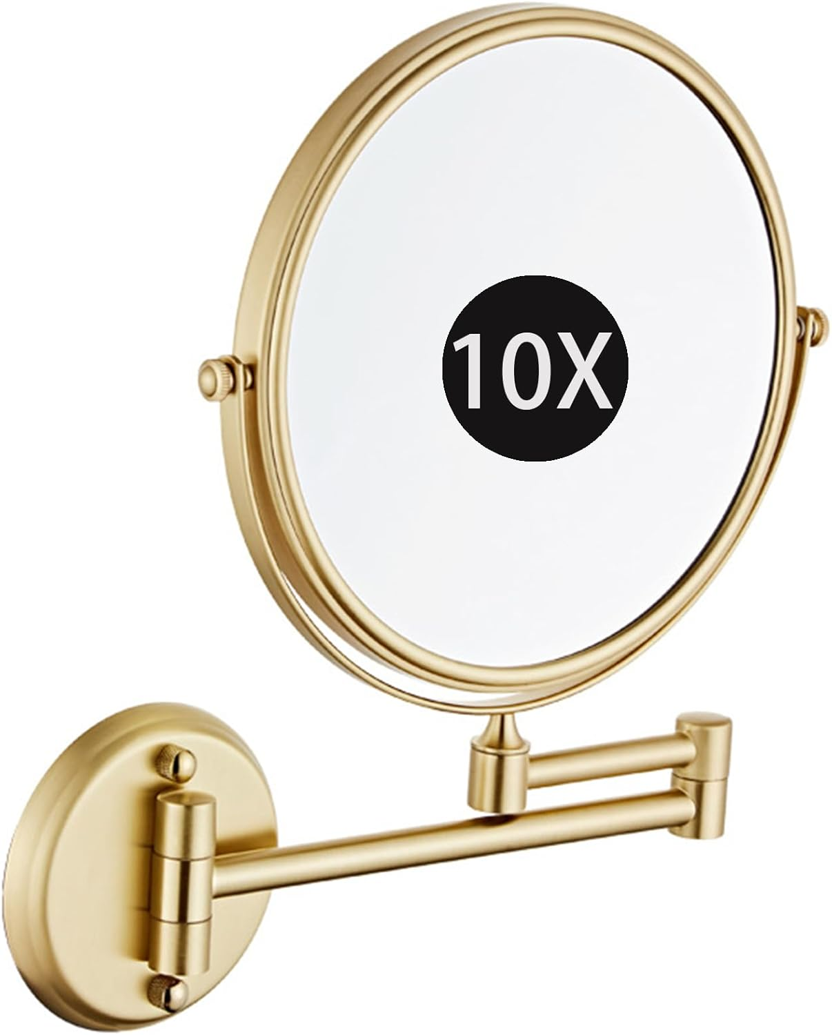 8" Wall Mounted Makeup Mirror, Double Sided Magnifying Mirror, 360&deg; Swivel Extendable Shaving Vanity Mirror for Bathroom,Brushed Gold,10X image number 5