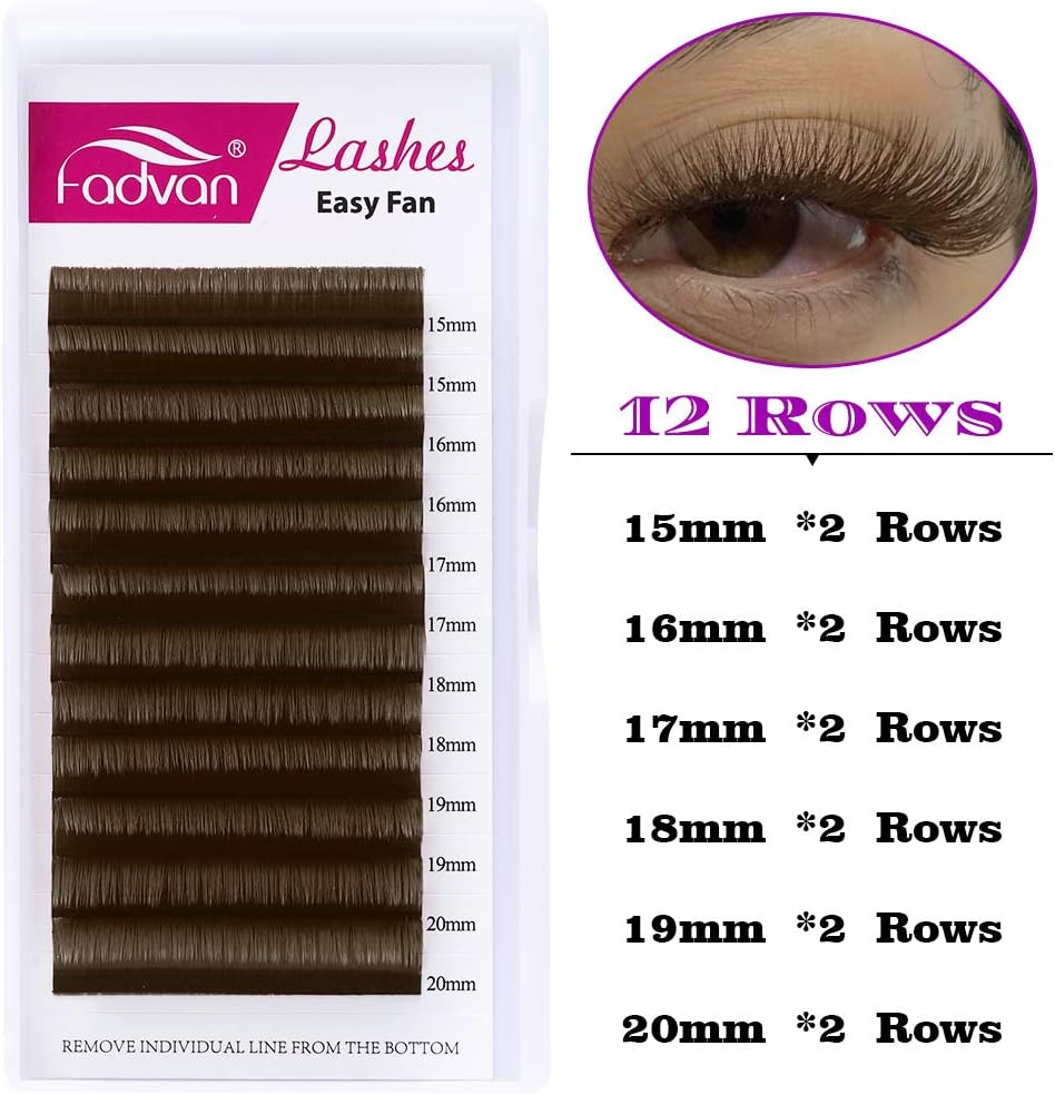 FADVAN Volume Lash Extensions Brown Easy Fan Volume Lashes .07 Rapid Blooming 15-20Mm Mixed Tray Eyelash Extensions C D Curl Flowering Lash Extensions by (Brown 0.07-C, 15-20Mm)