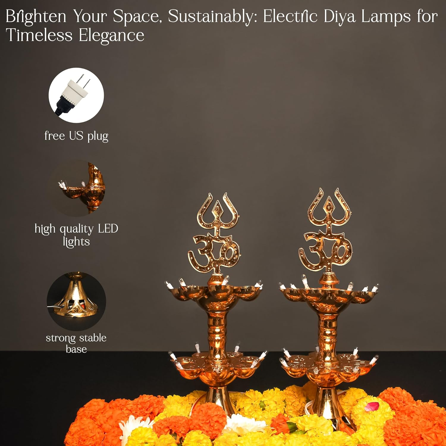 Electric LED Pooja Lamp, Golden Spark Light for Home Temple Decor, Mandir Festival Lighting, Diwali Decoration Piece (Layer 2, 2) image number 3