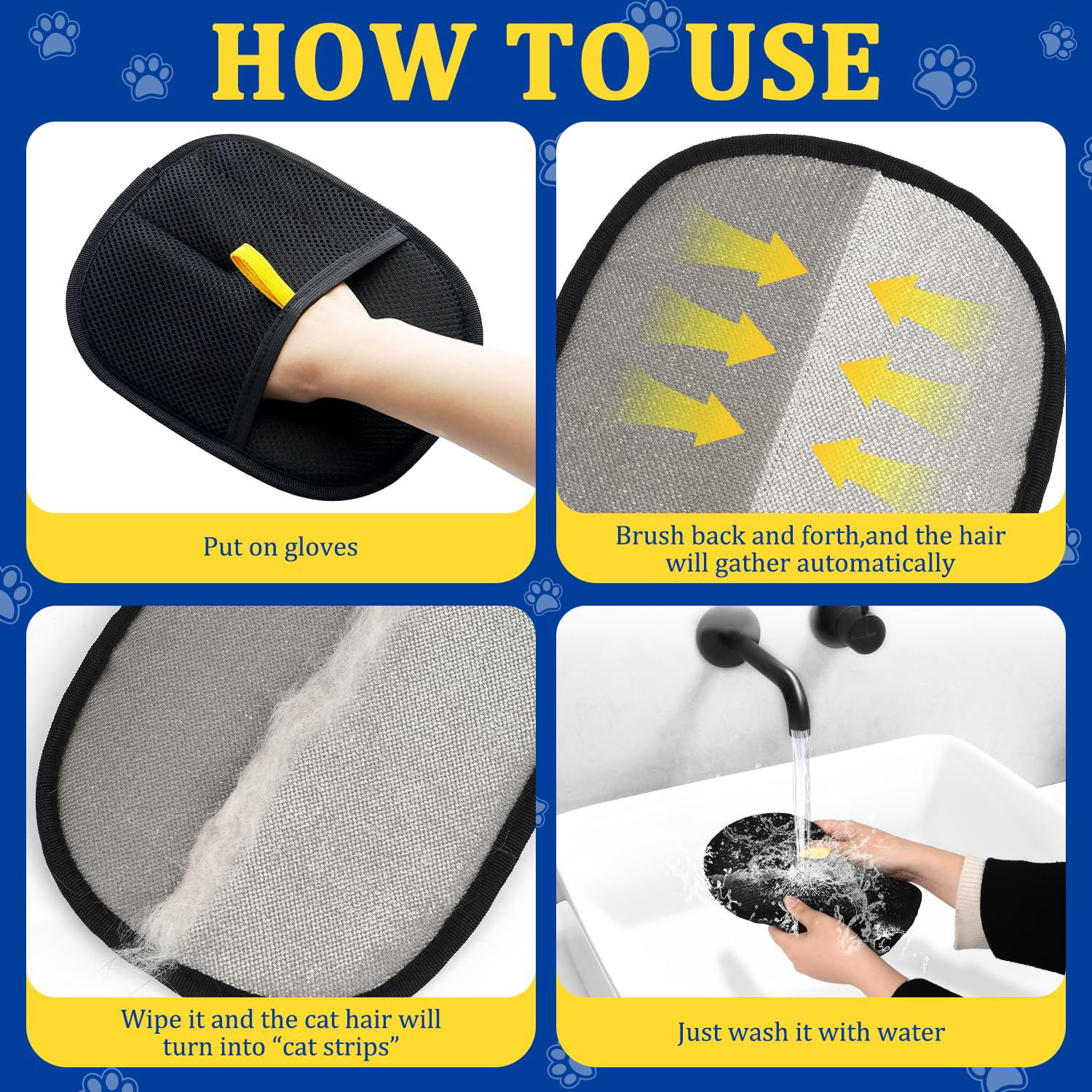 Xinrongda Pack of 2 Brush, Pet Hair Remover, Fingerless Cat, Double Sided Grooming Glove, Reusable Antistatic Gloves, Double-Sided, Fur Magnetic Glove for Washing, Hair Removal