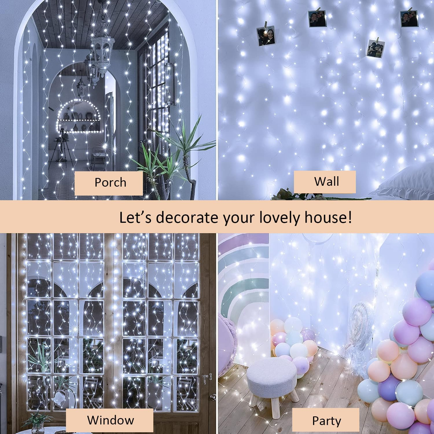 300LED Curtain String Lights,Usb Plug Fairy Curtain Lights in 8 Modes Christmas String Hanging Lights with Remote Controller for Bedroom,Indoor,Outdoor,Weddings,Party,Porch,Birthday Decorations (3*3M) White - Multi-Colored image number 5