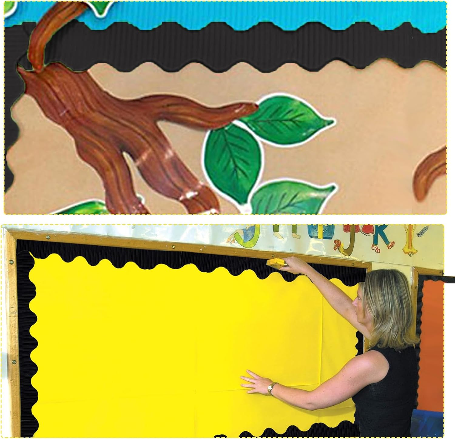 Corrugated Display Borders, 15M/Rolls, Black, Cardboard, Rectangular, Smooth, Border, Decorative Paper Rolls