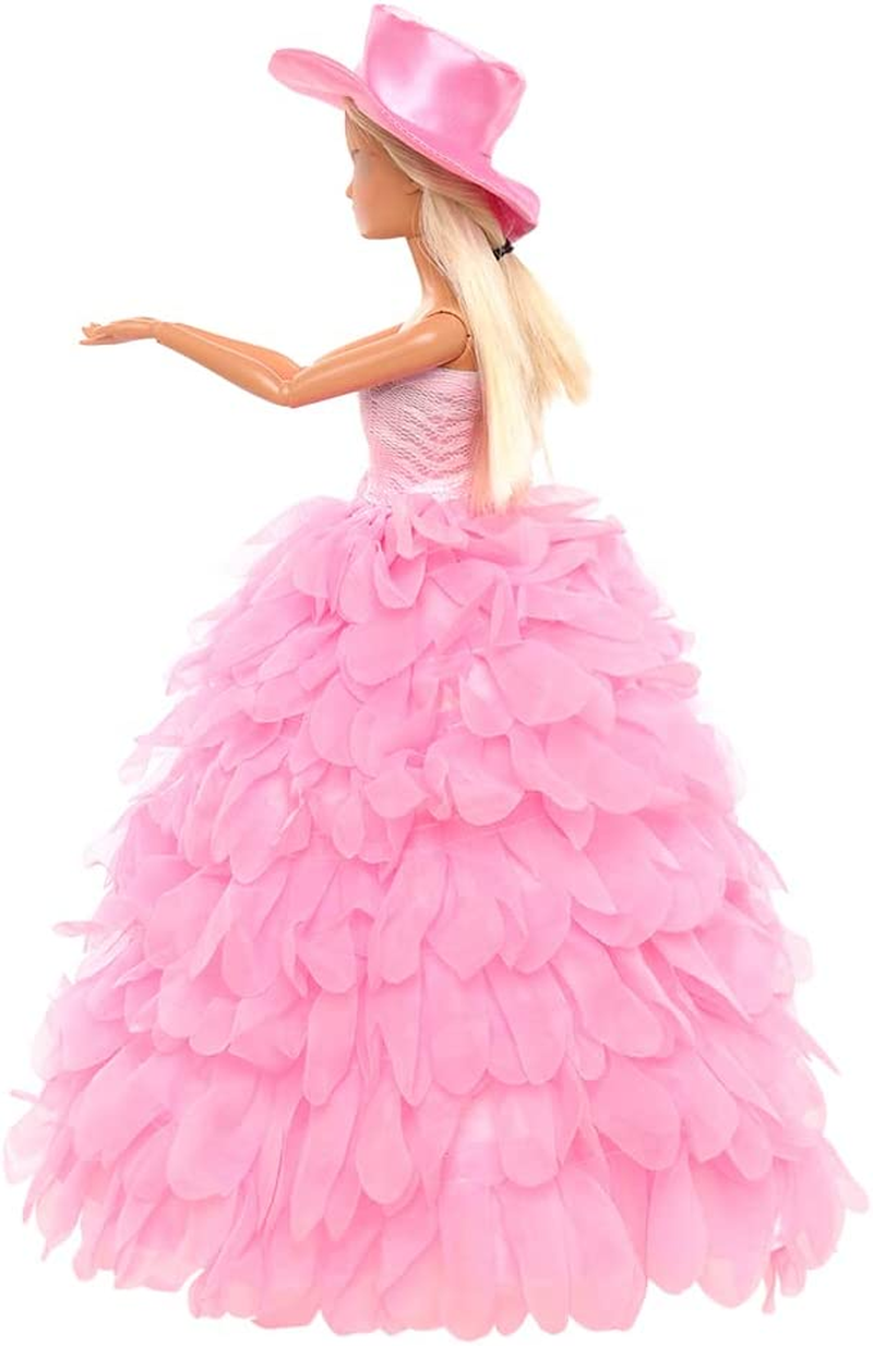 Barwa White Wedding Dress with Veil and Pink Princess Evening Party Clothes Wears Gown Dress Outfit with Hat for 11.5 Inch Girl Doll