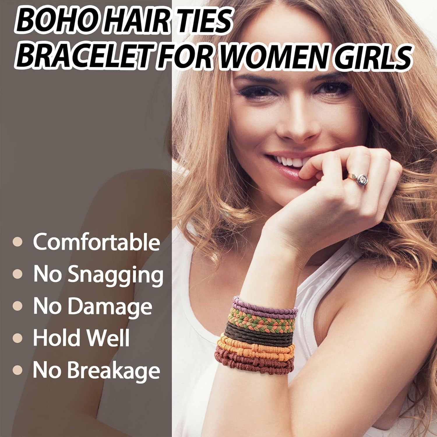 20 Pieces Boho Braided Ties for Girls, Boho Hair Scrunchie Bracelet, Hair Ties Set, Elastic Hair Bobbles for Girls for Thin, Long, Curly, Thick Hair or Pony Tails (10 Colors) image number 6