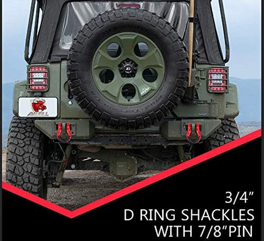 AMBULL Shackles 3/4 Inch D Ring Shackle (2 Pack) 41,850Lb Break Strength with 7/8 Inch Pin, Isolator and Washer Kits for Use with Tow Strap, Winch, Off-Road Jeep Truck Vehicle Recovery, Red - Darkgreen image number 5