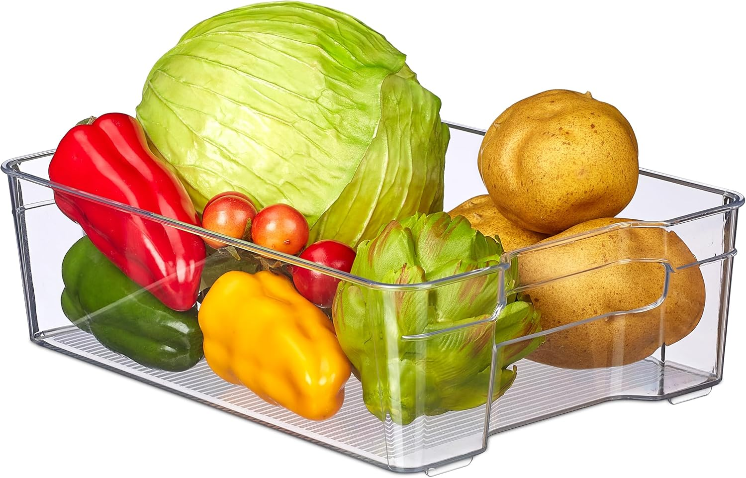 Relaxdays Fridge Organiser, Food Storage, Height 9 X Width 21.5 X 32 Cm, Fridge Box with Handles, Transparent image number 3