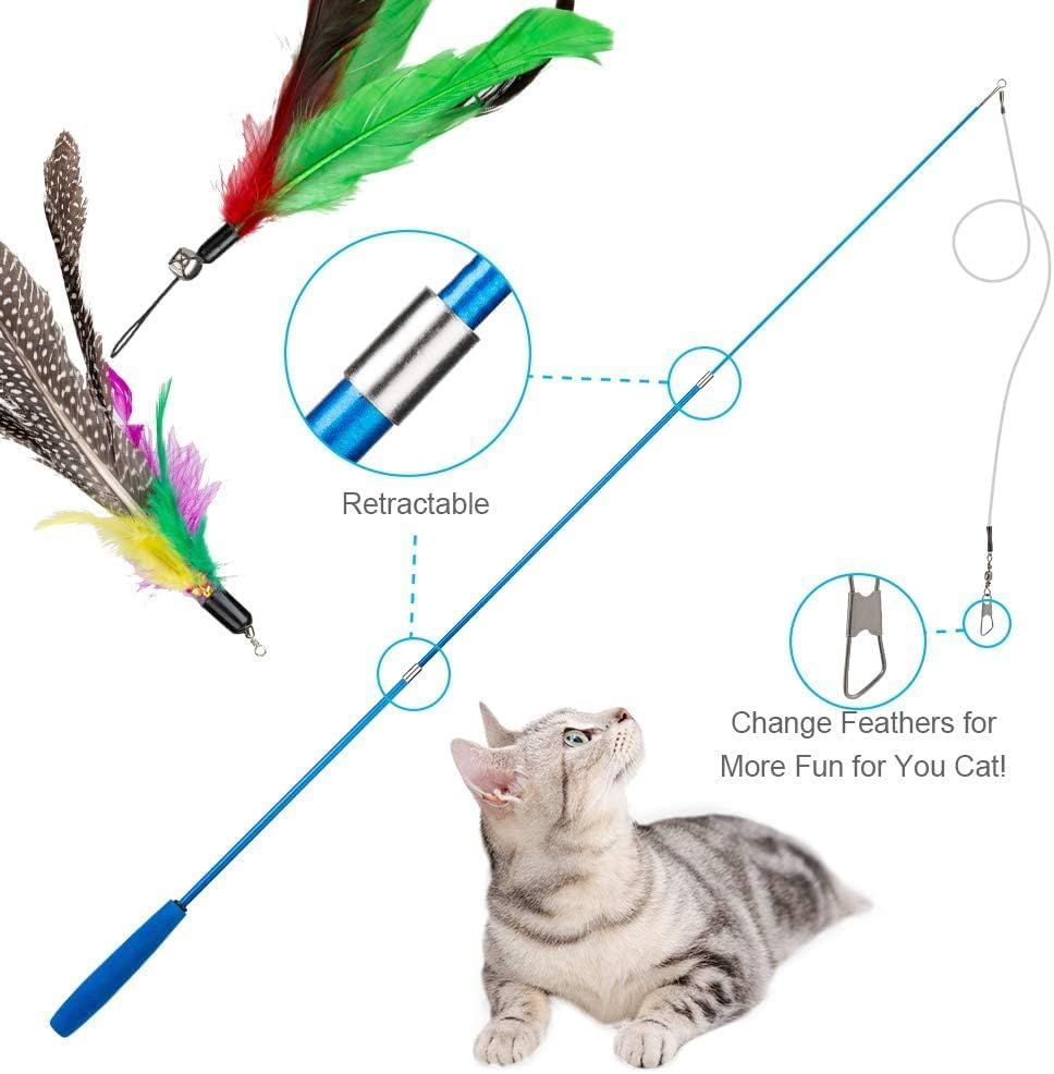 YJSPARKK 13PCS Cat Feather Toys,Interactive Cat Teaser Toy,2 Retractable Wands 11 Replacement Heads Refills for Indoor Kitten to Chase and Exercise image number 6