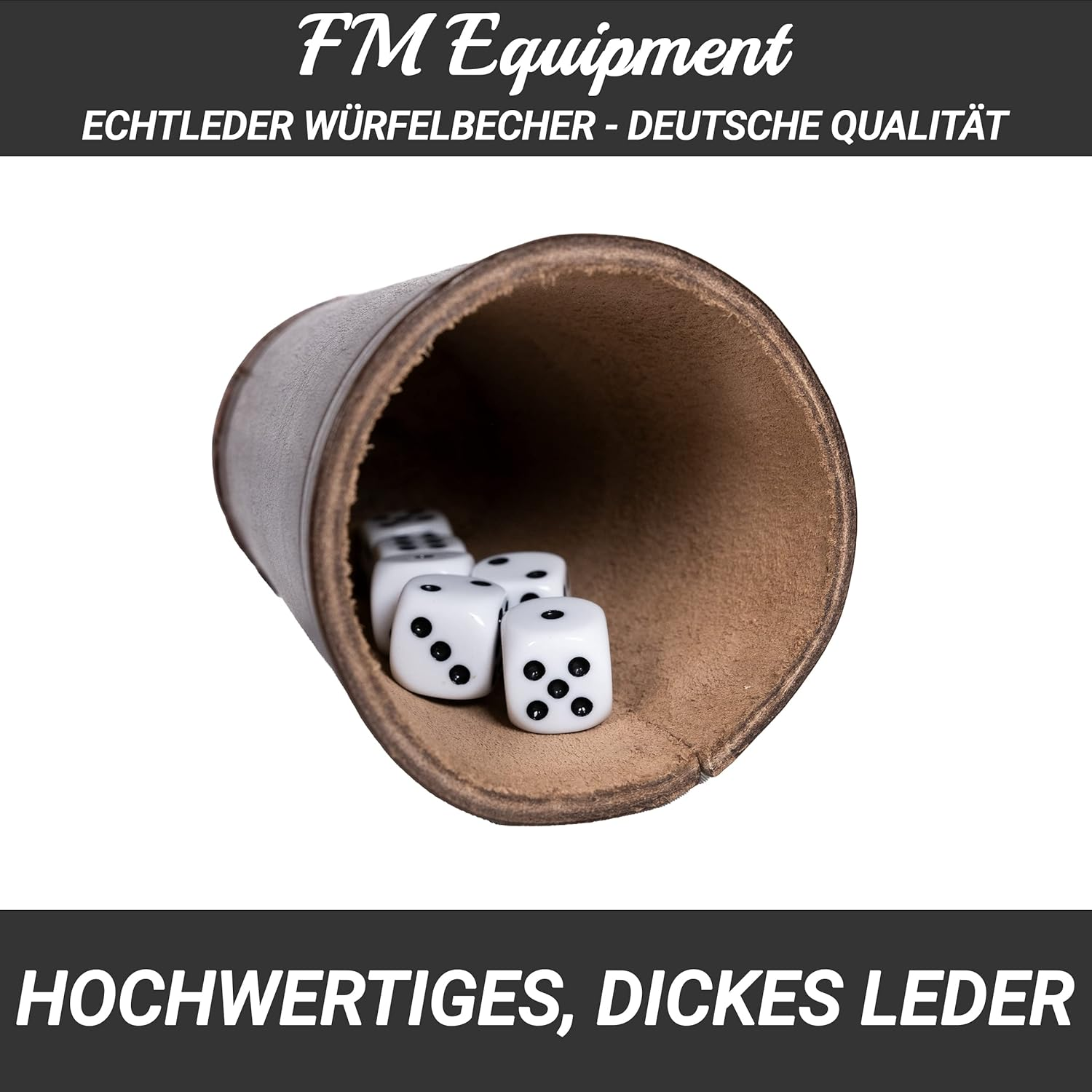 Real Leather Dice Cup with 6 Dice. Classic Handmade Leather Cup image number 1