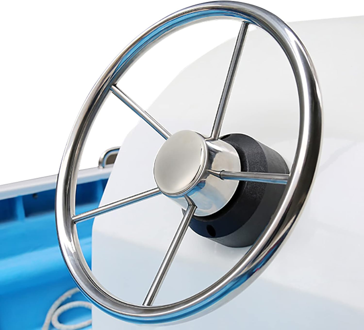Ejoyous 2.5 Inch (6.35Cm) Boat Steering Wheel Center Cap, 316 Stainless Steel, ABS Material Snap-In Quick Installation, for Yacht Steering Wheels Enhances Grip Safety Durable image number 4