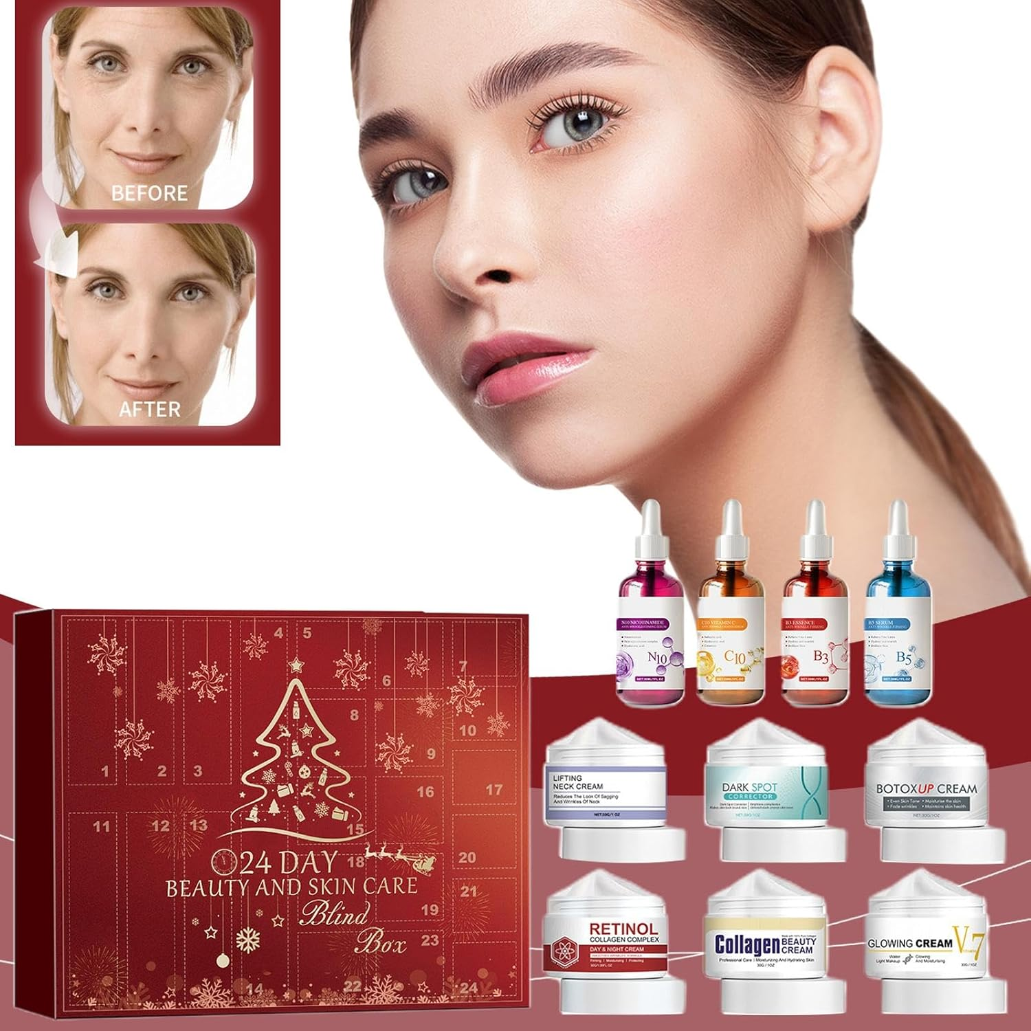 Skincare Advent Calendar | Beauty 24-Day Christmas Advent Calendar,24-Day Beauty Advent Calendar 24 Variety Skincare Products Set image number 1