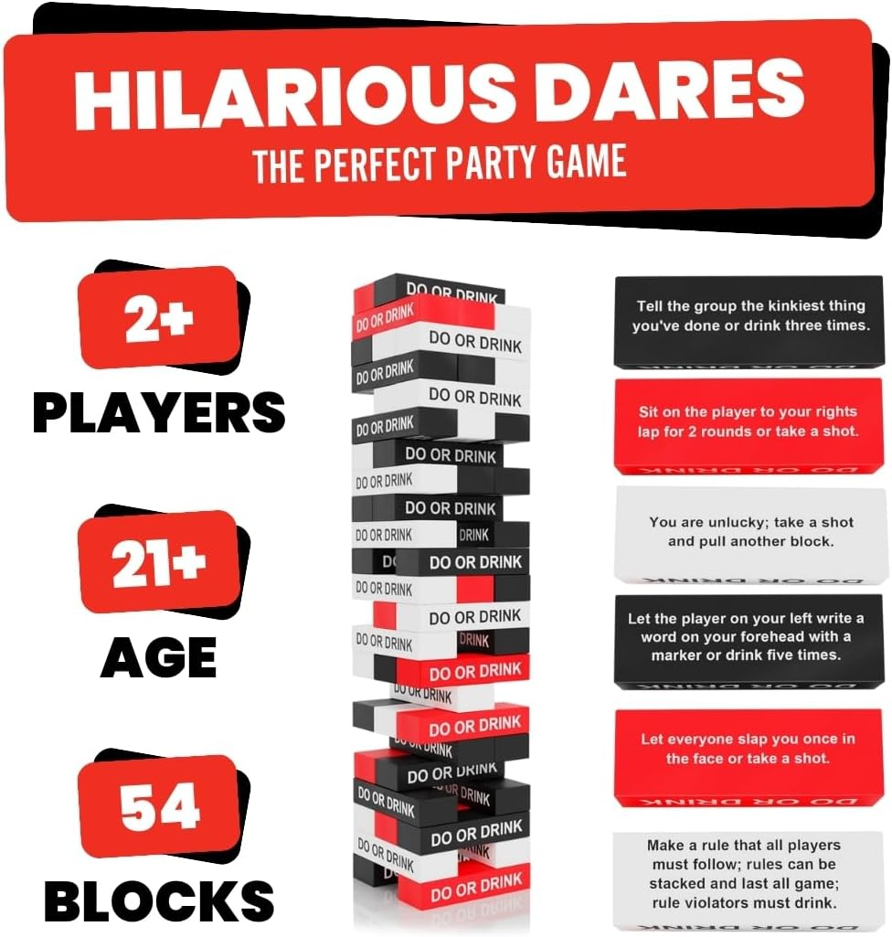 Do or Drink Blackout Tower Adult Party Drinking Game with 54 Blocks and Challenges image number 4