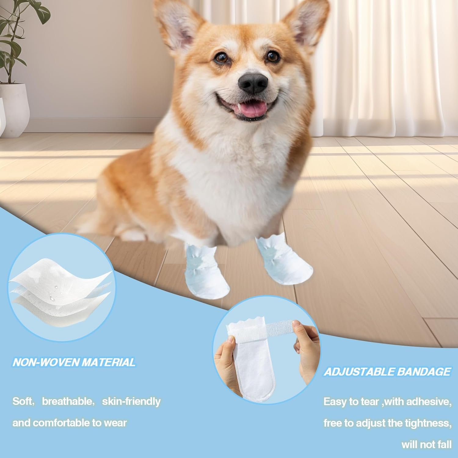 Disposable Dog Shoes for Small Dogs, Pet Shoes with Adjustable Adhesive Bandage, Dog Shoes and Paw Protector, Medium Pack of 20 image number 4