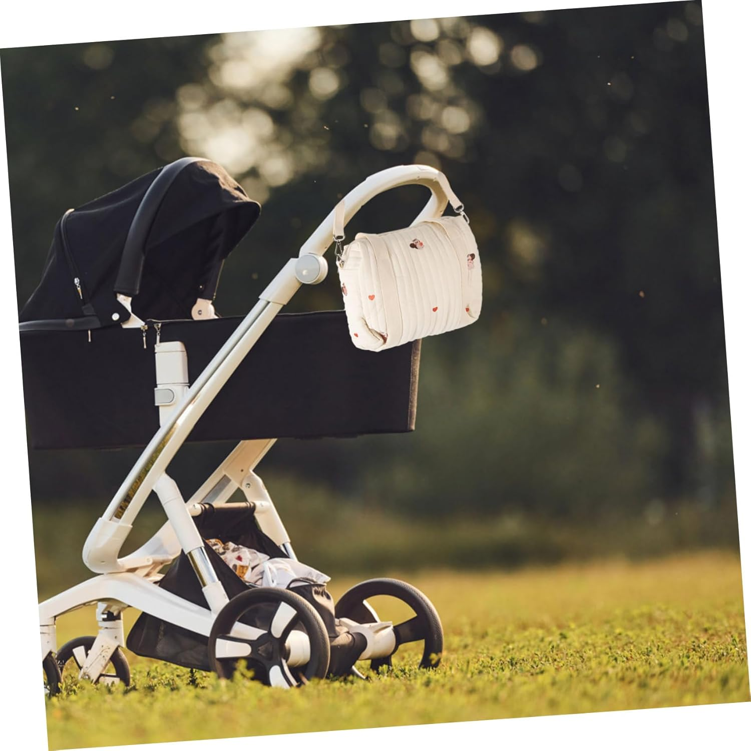 Embroidered Cotton Diaper Bag Stroller Diaper Tote for Moms Medium Size Squirrel Design Baby Storage Bag Travel Compact Double Strap image number 6