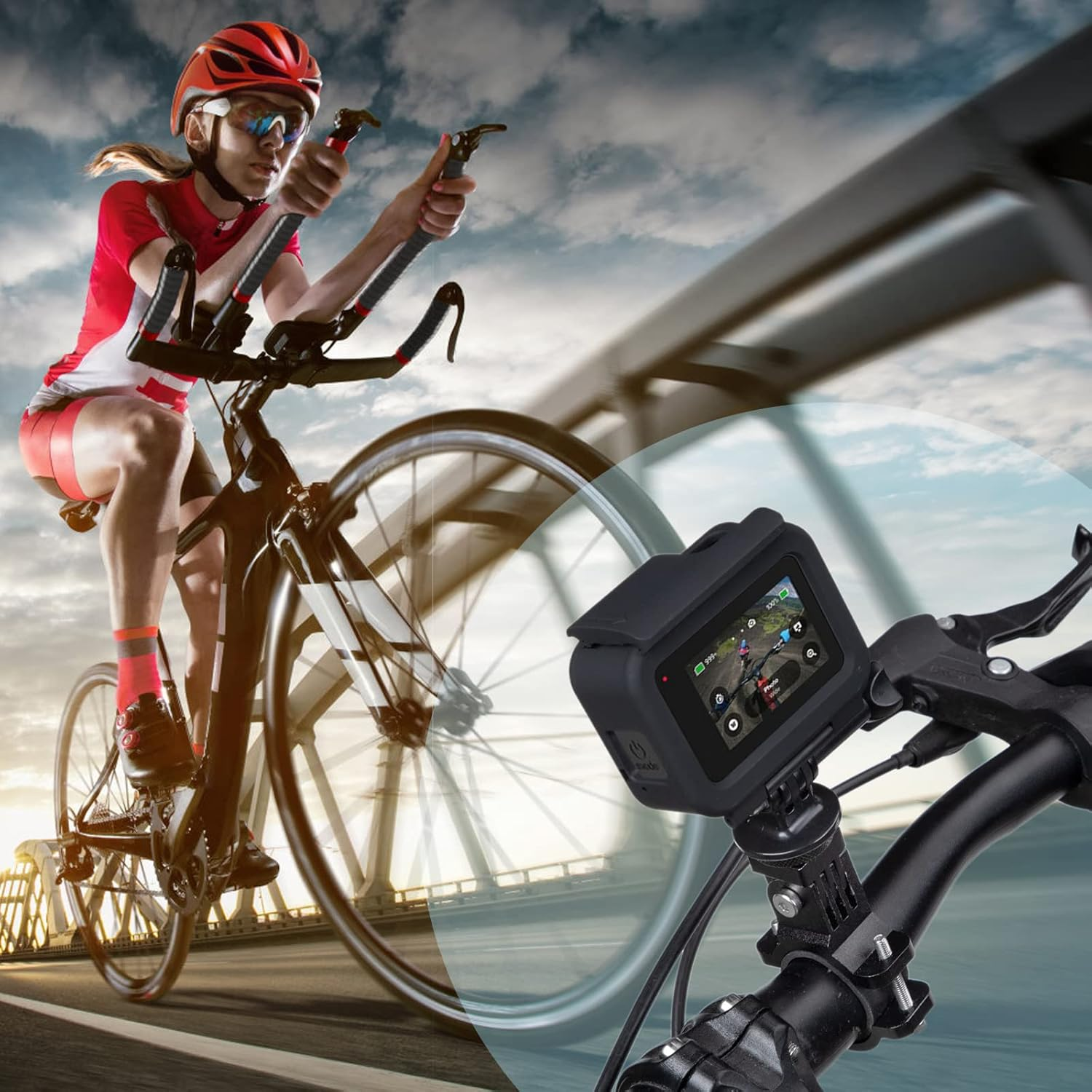 Tunejoy Handlebar Camera Mount 360&deg; Rotary Bicycle Mount Action Cameras Aluminium Motorcycle Mount Mounts for Gopro Hero 6/7/8/9/10 Osmo DJI image number 5