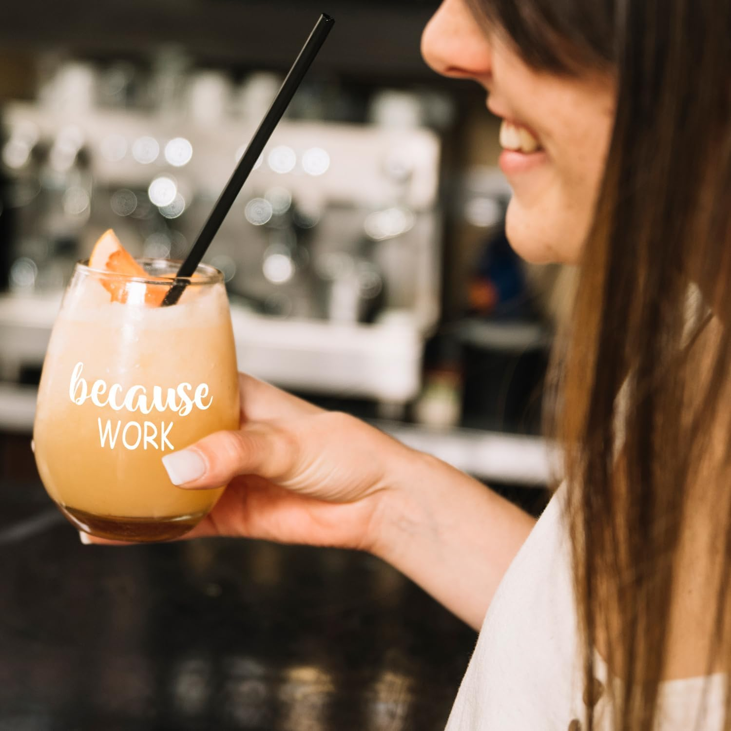 Fatbaby Funny Wine Glass for Coworker Boss Lady Secretary,Work Besties, Humorous Christmas Office Gag Gift, Because Work Stemless Wine Glass for Employee Friends 15OZ - Because Work image number 6