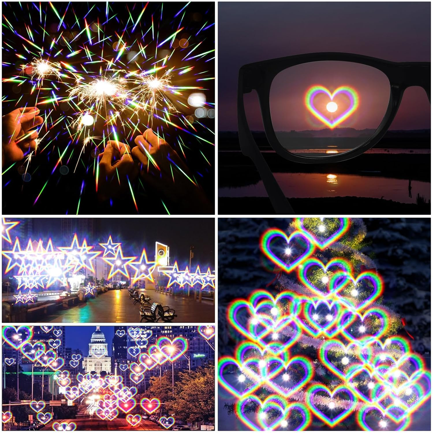 3Pcs Diffraction Glasses, 3D Prism Rainbow Heart Star Effect Light Refraction Glasses for Edm Party - Women Men Rave image number 3